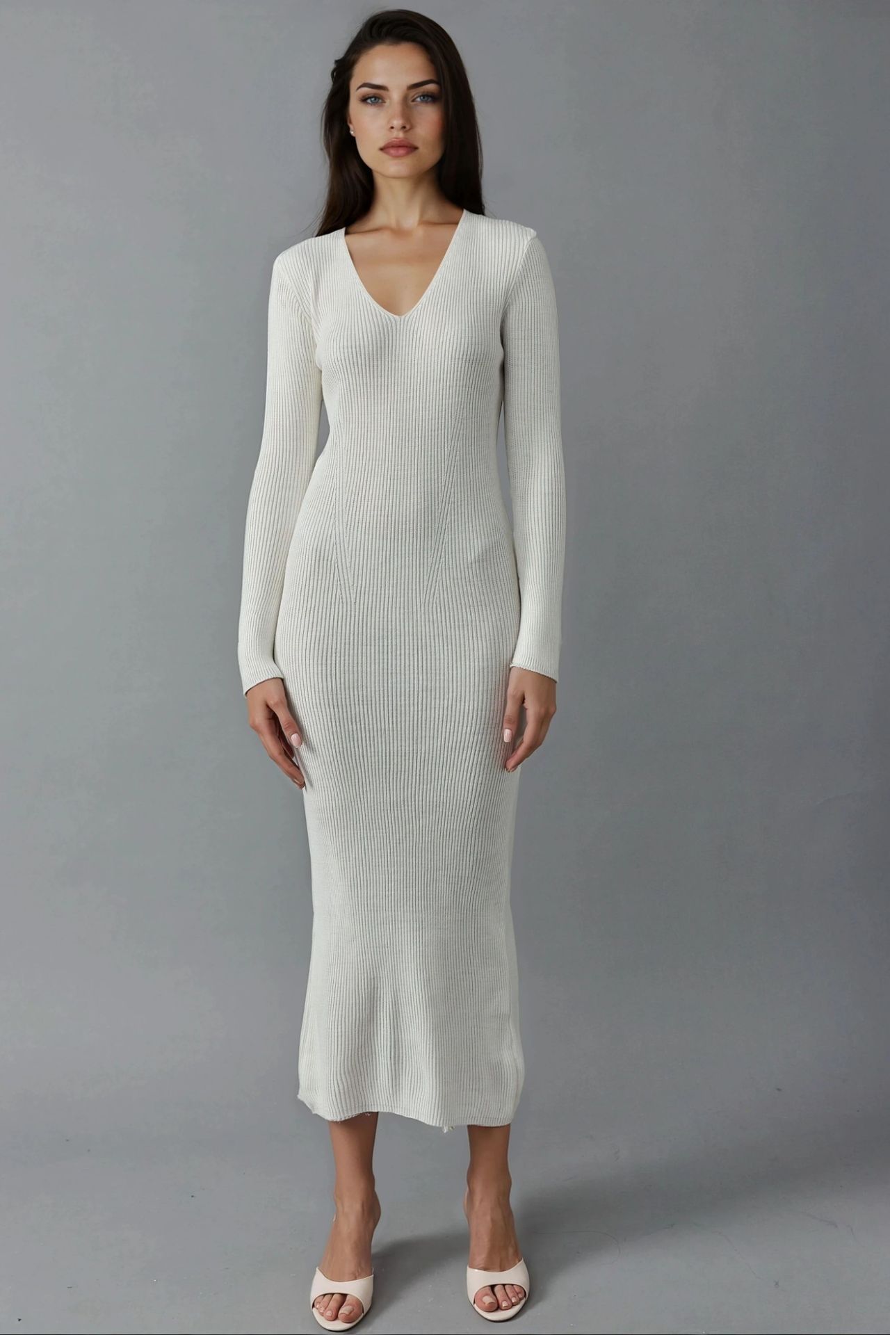 MY FASHION V-Neck Textured Maxi Knit Dress with Slit 6