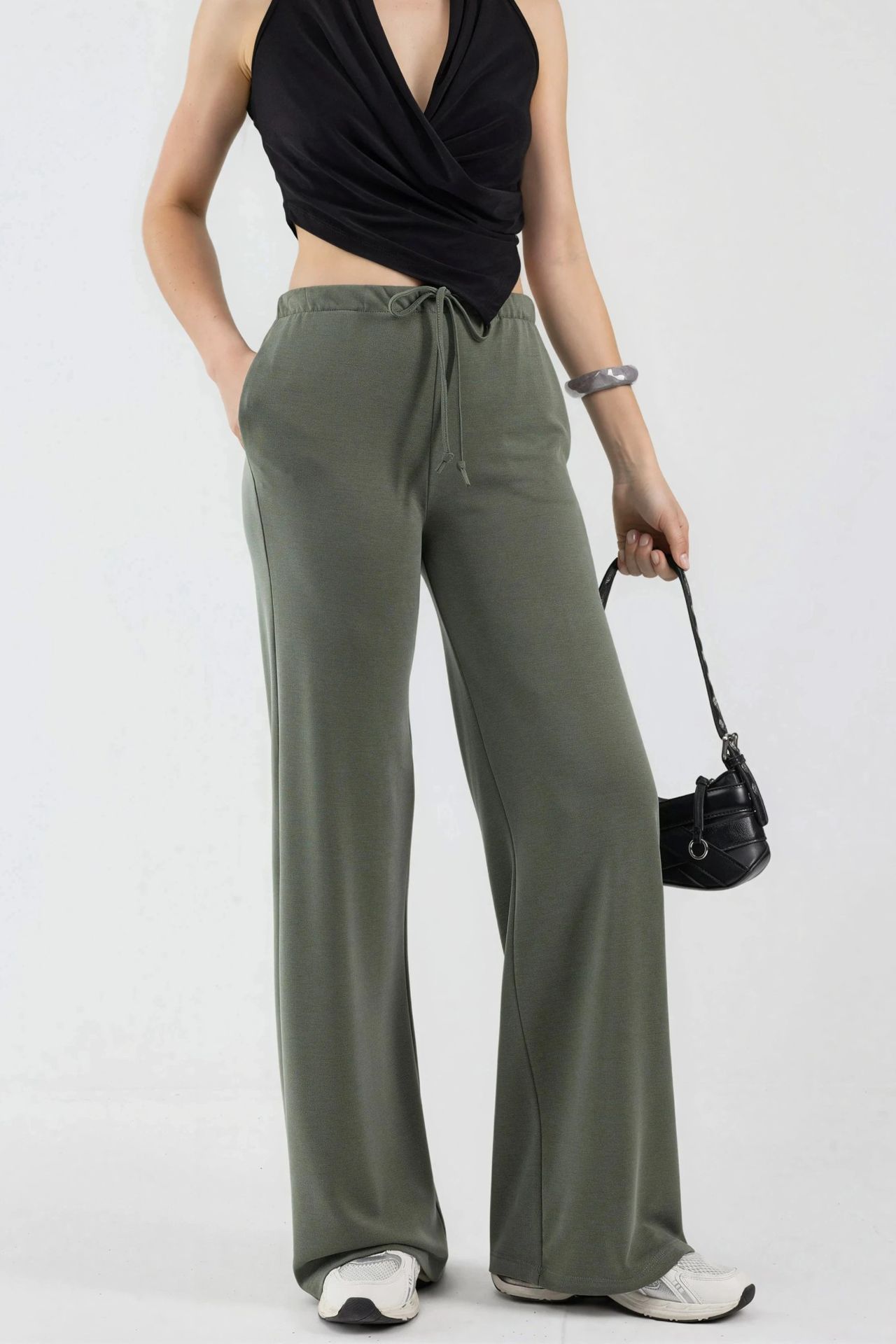 BUSEM Wide Leg Drawstring Waist Sweatpants 4