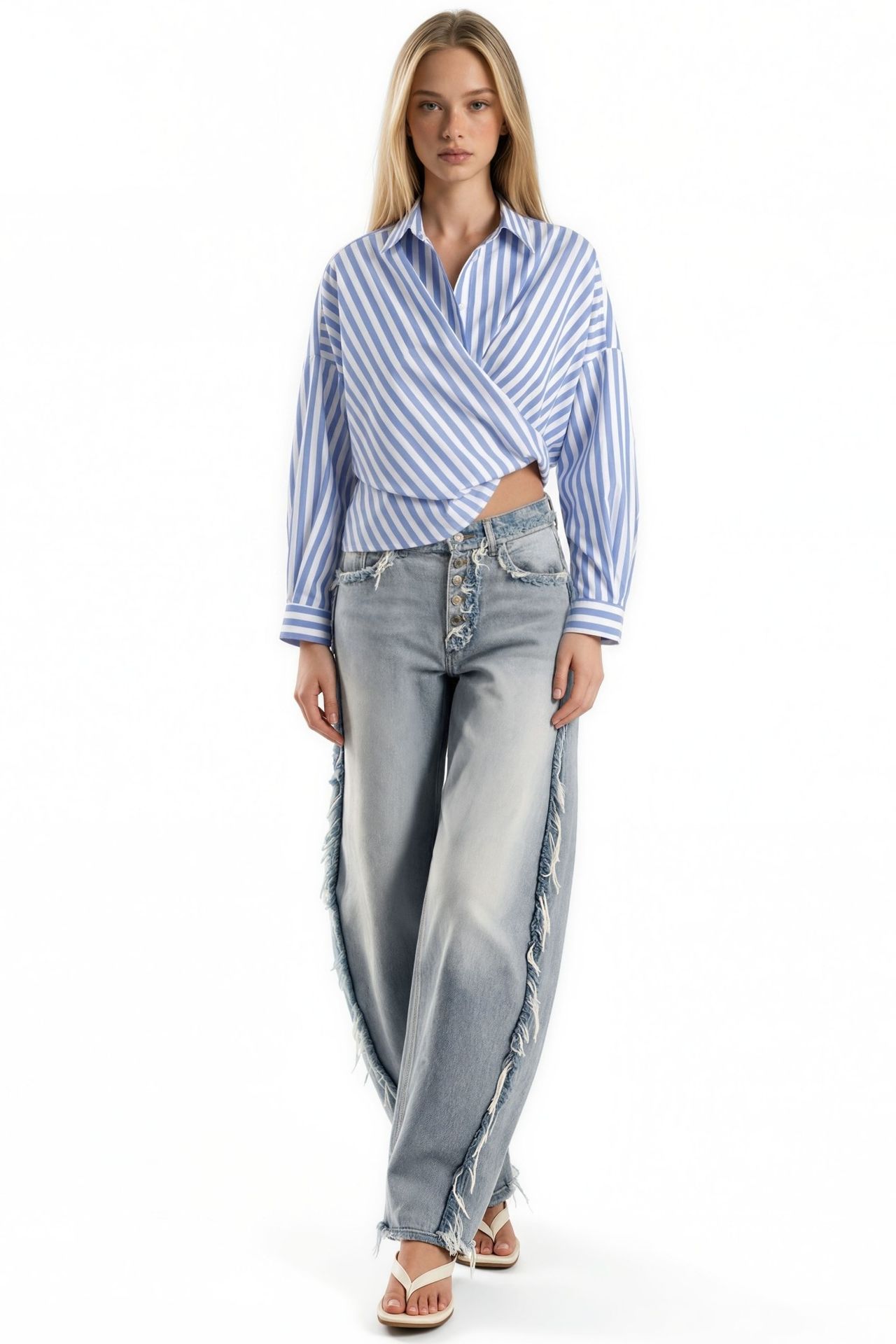 Striped Wrap Tie Shirt 3