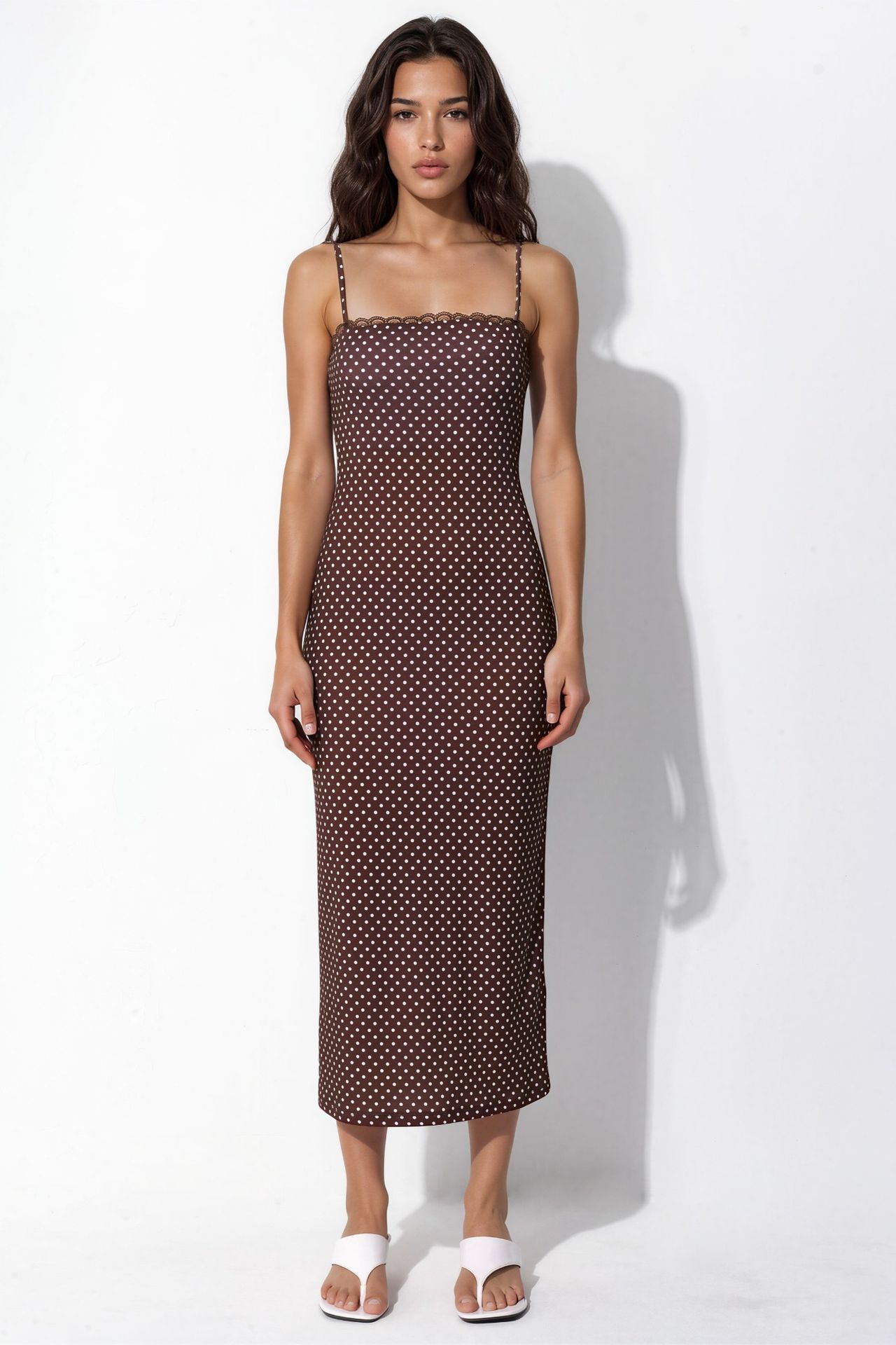 Lace Detailed Polka Dot Sandy Midi Dress 5