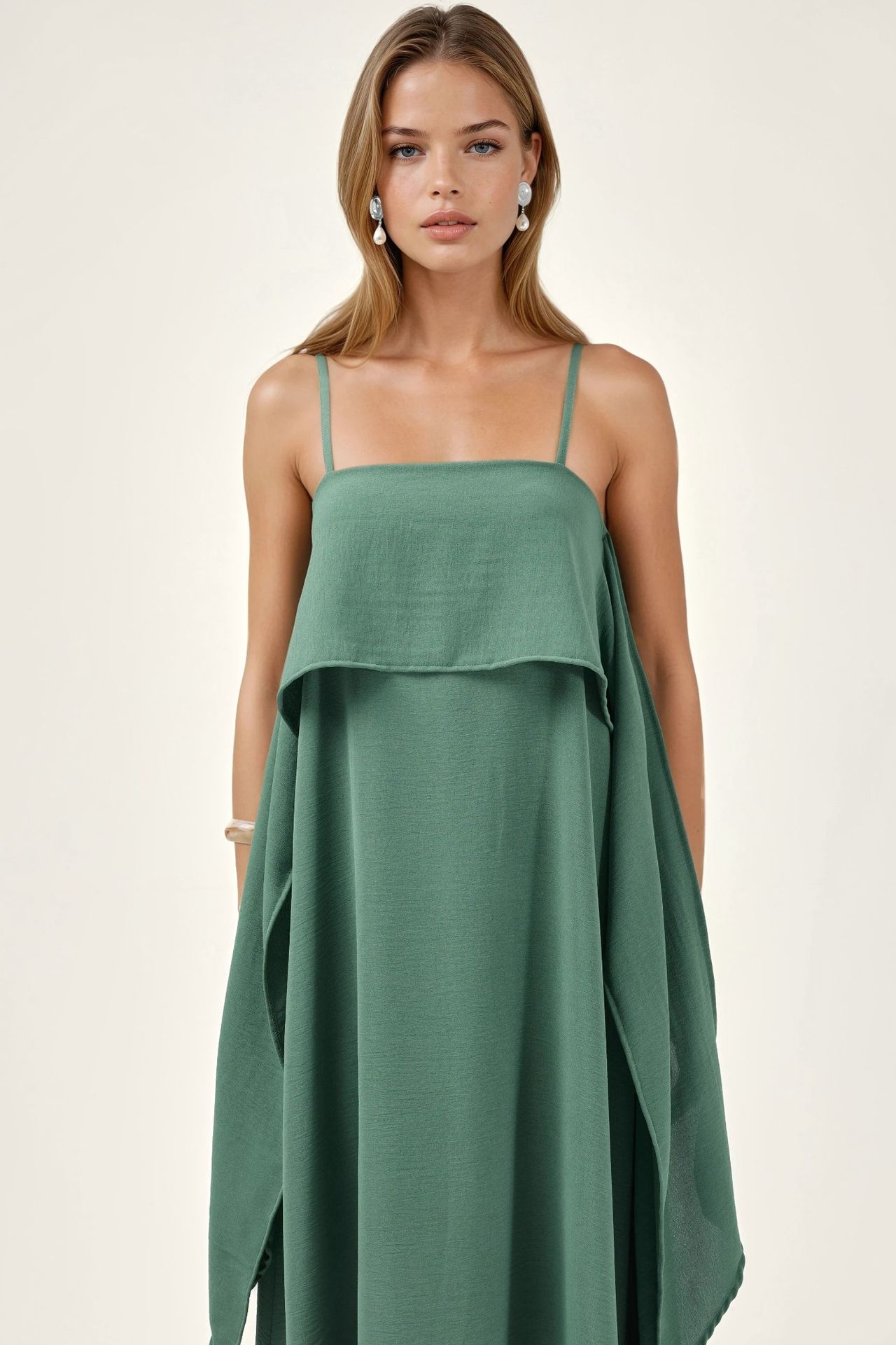 Square Collar Layered Spaghetti Strap Maxi Dress 2