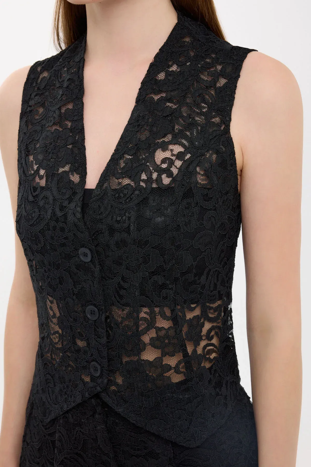 Sleeveless Lace Mesh V-Neck Waistcoat 4