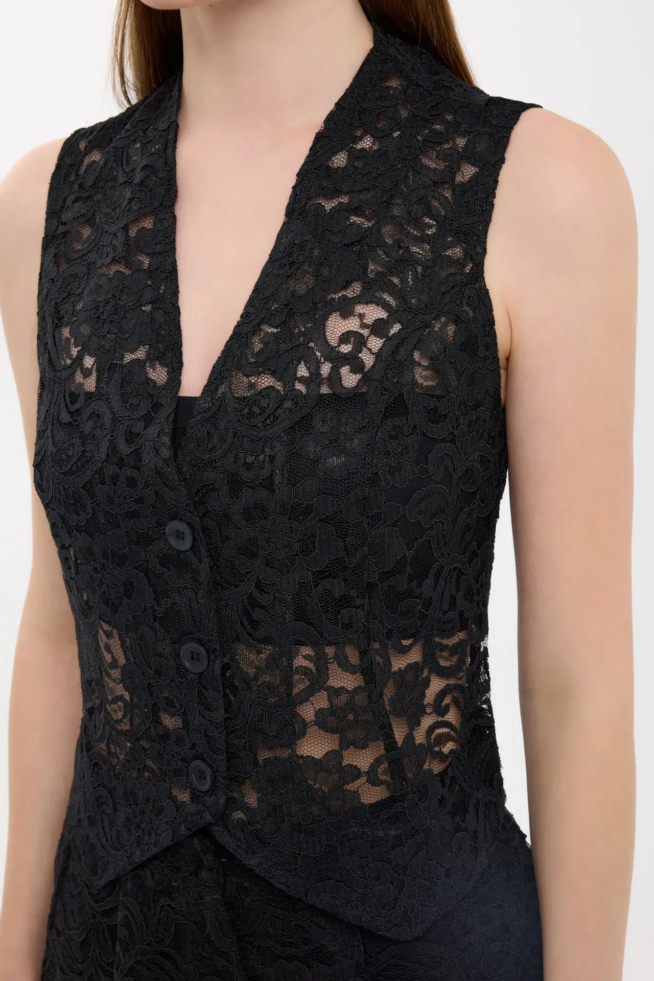 Sleeveless Lace Mesh V-Neck Waistcoat