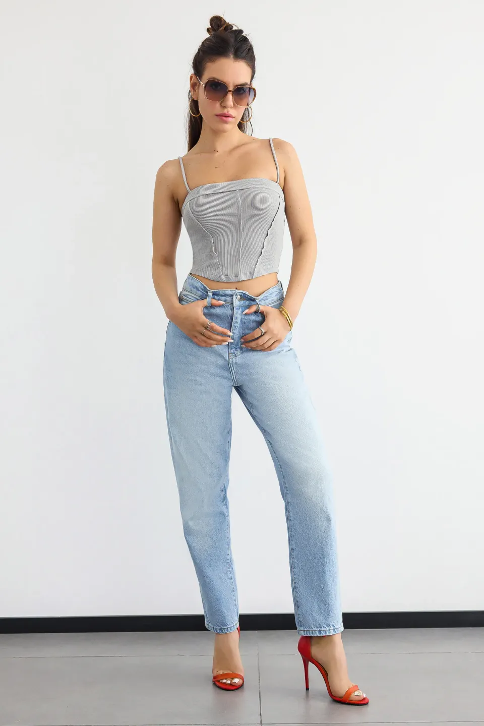 Ribbed Corset Cami Top with Front Seam 2