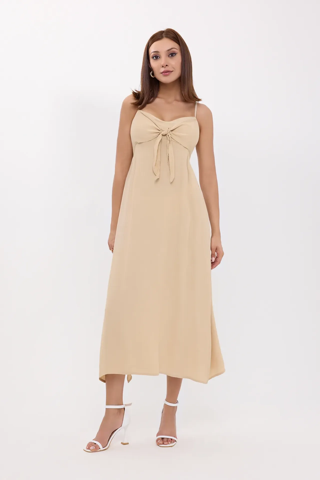 Tie-Front Spaghetti Strap Midi Dress