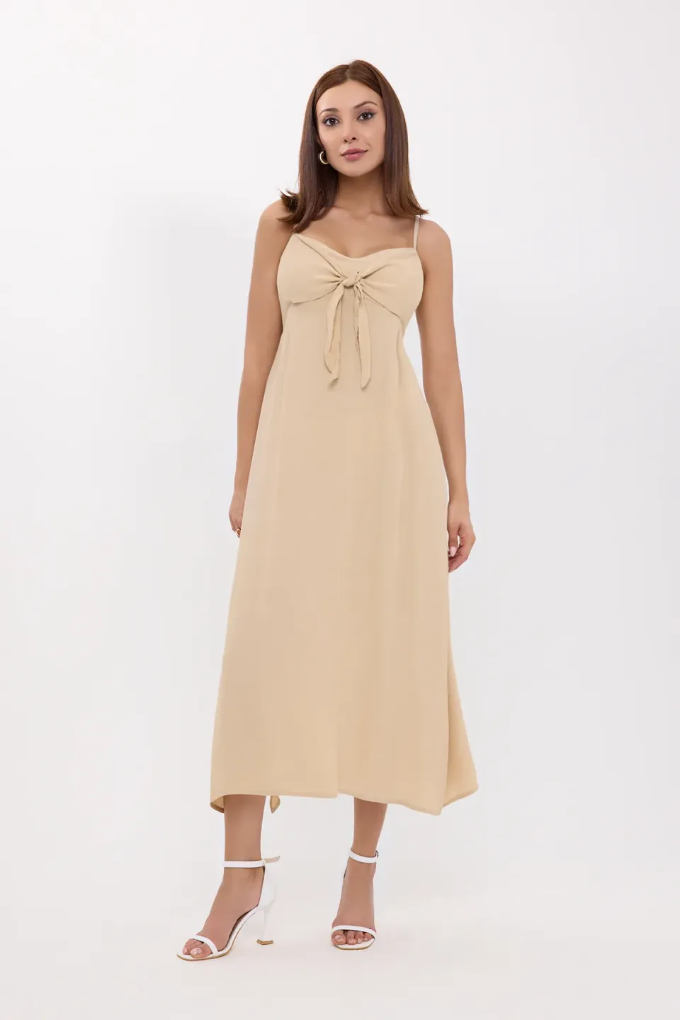 Tie-Front Spaghetti Strap Midi Dress