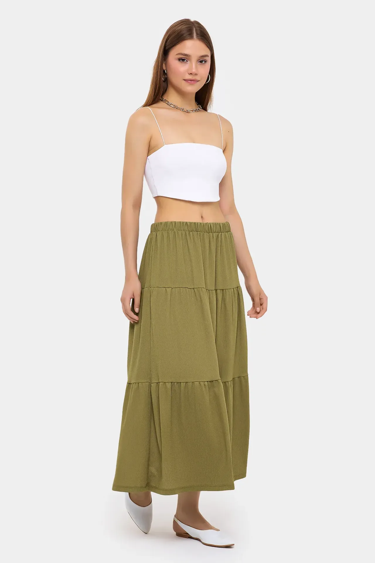 Tiered Maxi Skirt with Elastic Waist