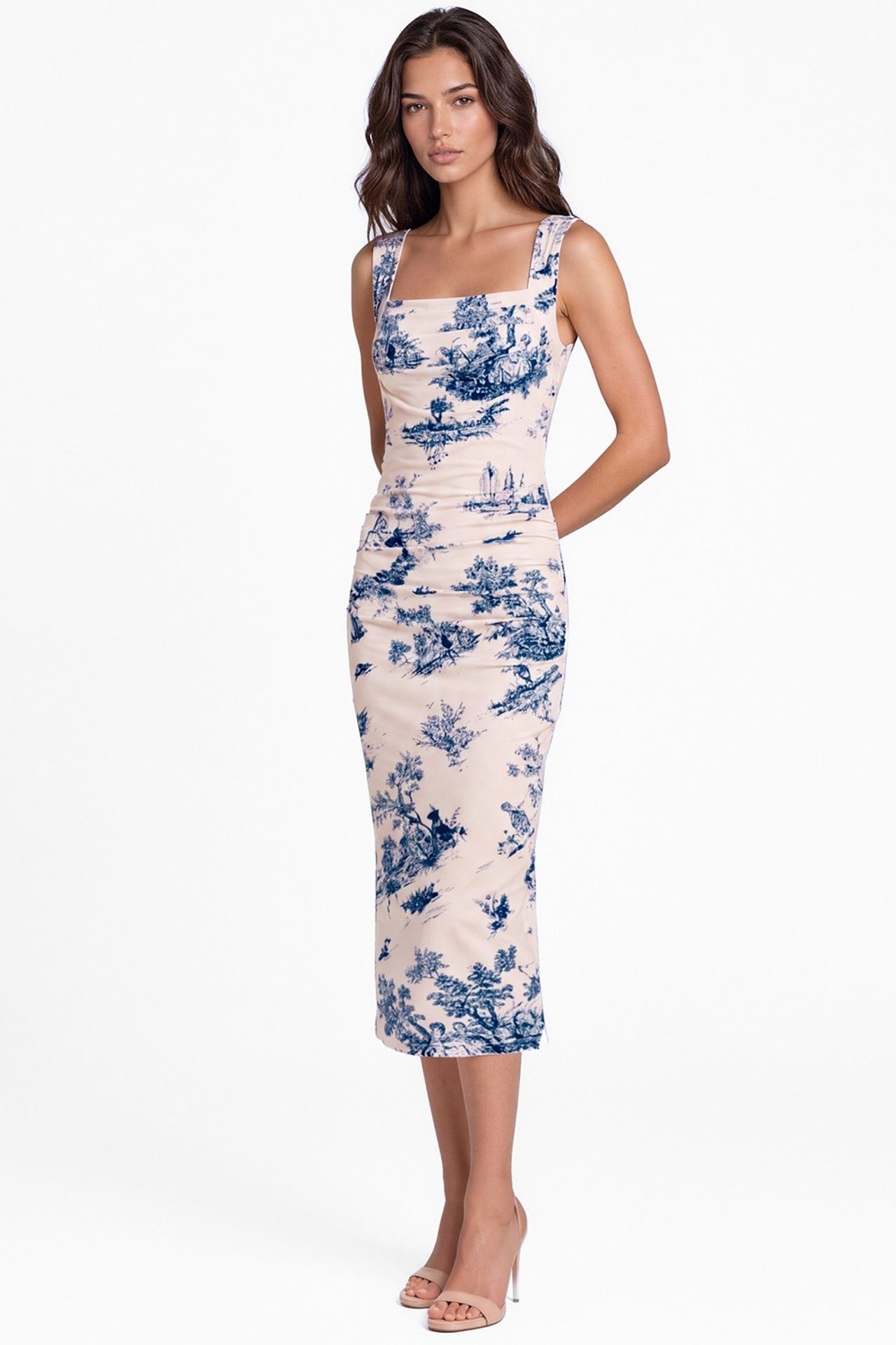 Patterned Square-Neck Midi Dress 4