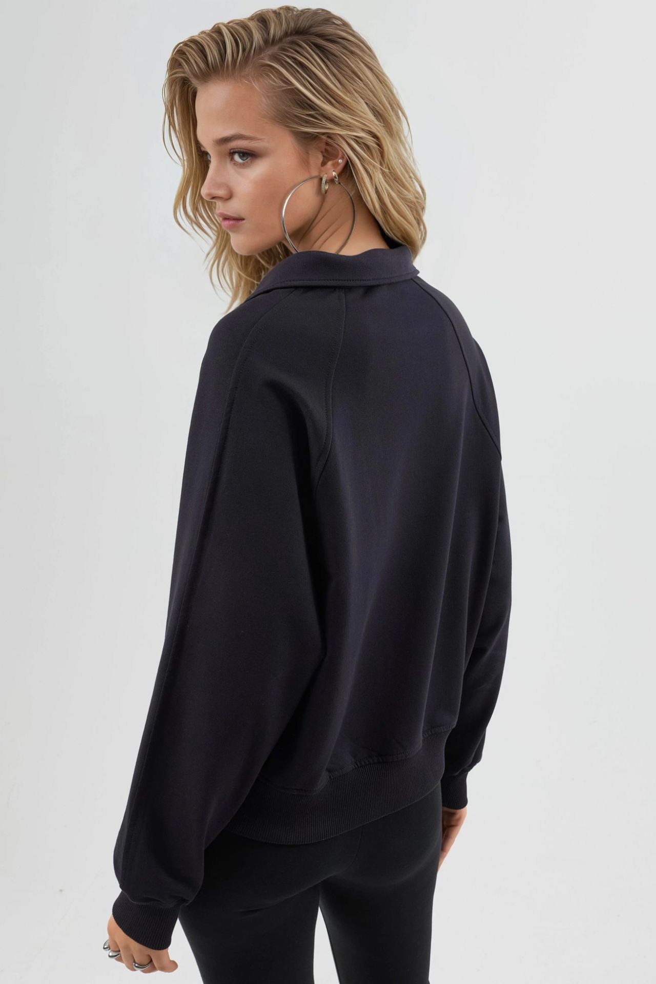 BUSEM Polo Collar Long Sleeve Relaxed Fit Sweatshirt 3