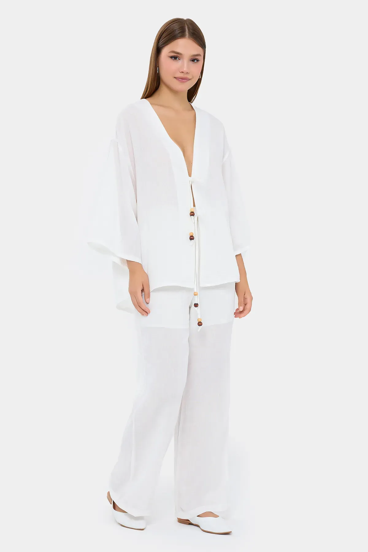 Tie-Front Deep V-Neck Coords Set 3