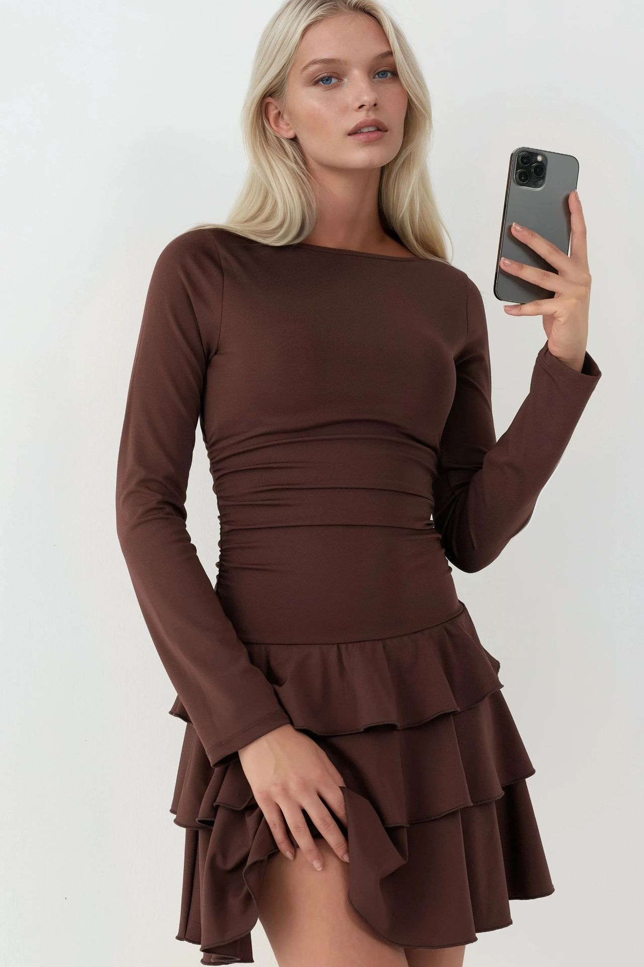 Frilly Crew Neck Mini Dress 1