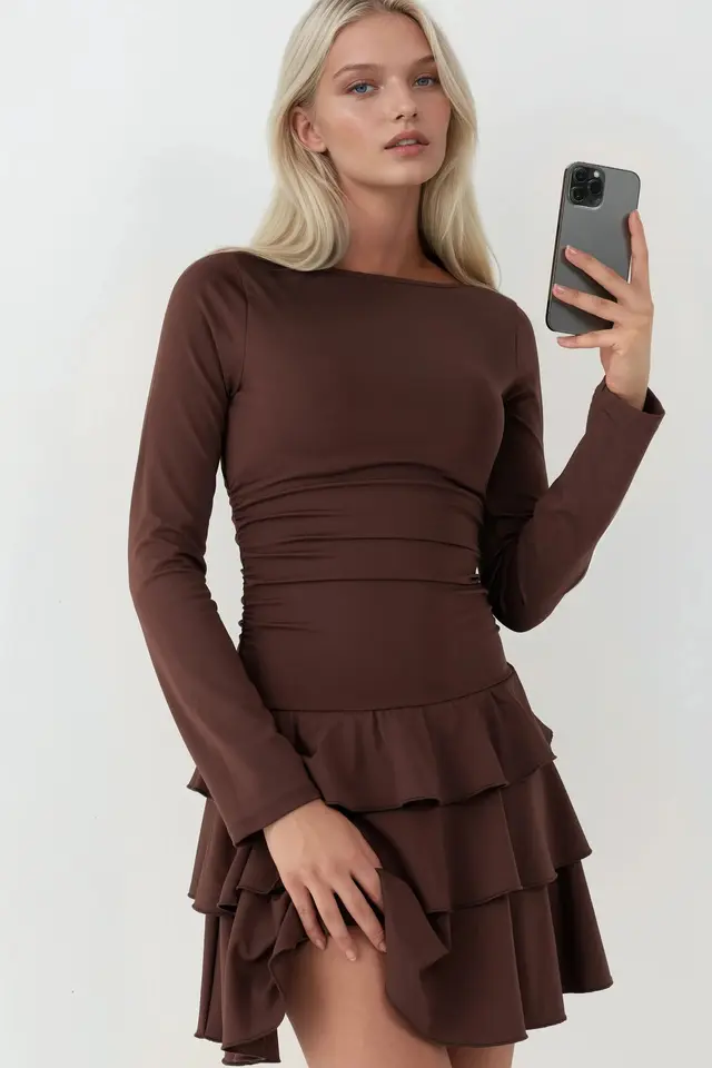 Frilly Crew Neck Mini Dress