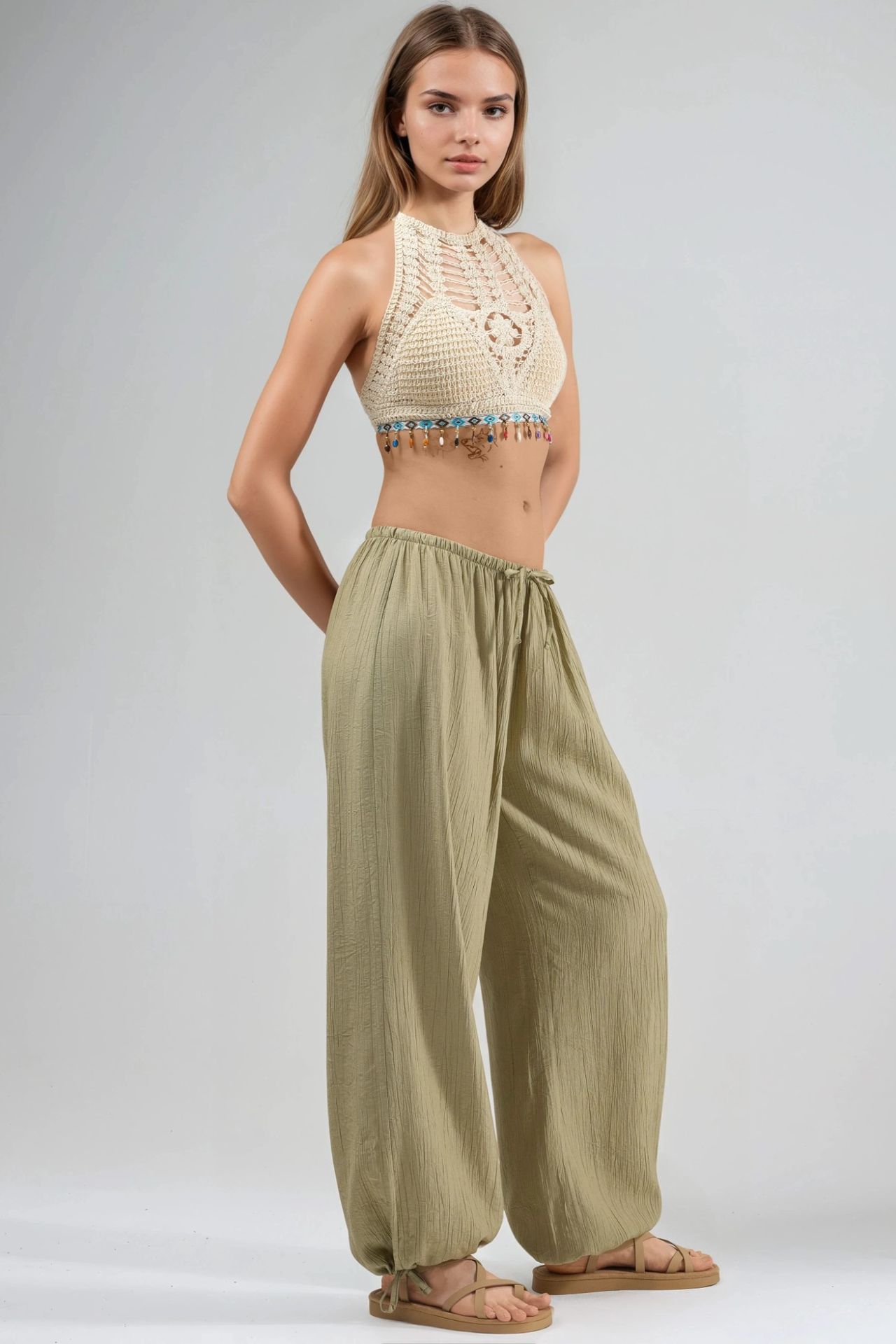 BUSEM Elastic Waist Pants with Tie Detail 2