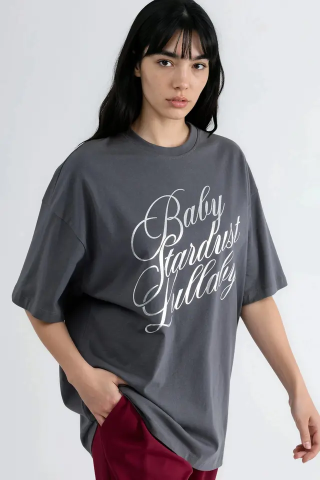 BUSEM Oversized Text Printed T-Shirt