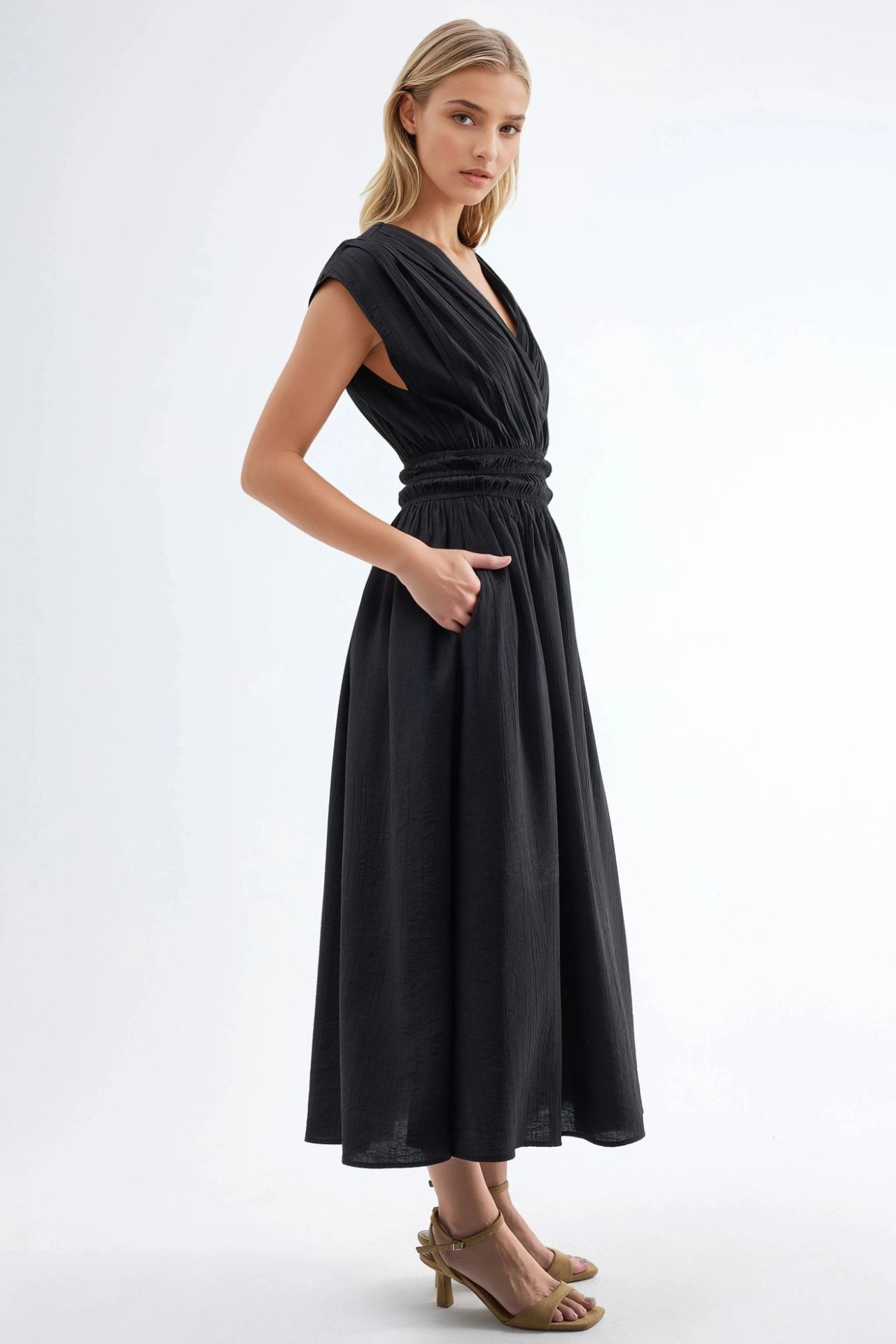 BUSEM Textured V-Neck Midi Dress 2