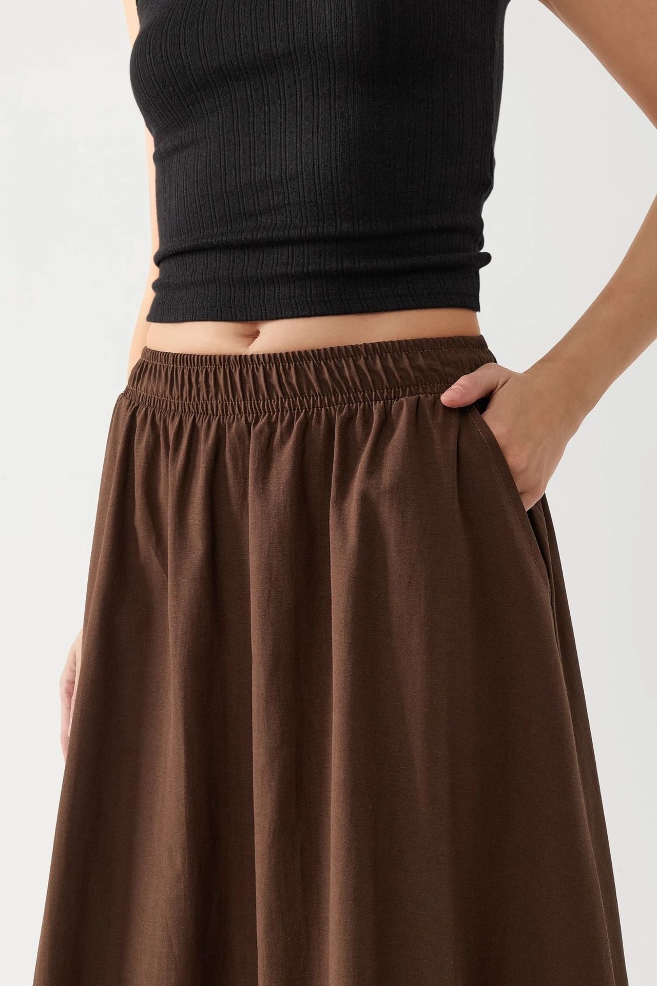 BUSEM Elastic Waist Midi Skirt with Pockets 5