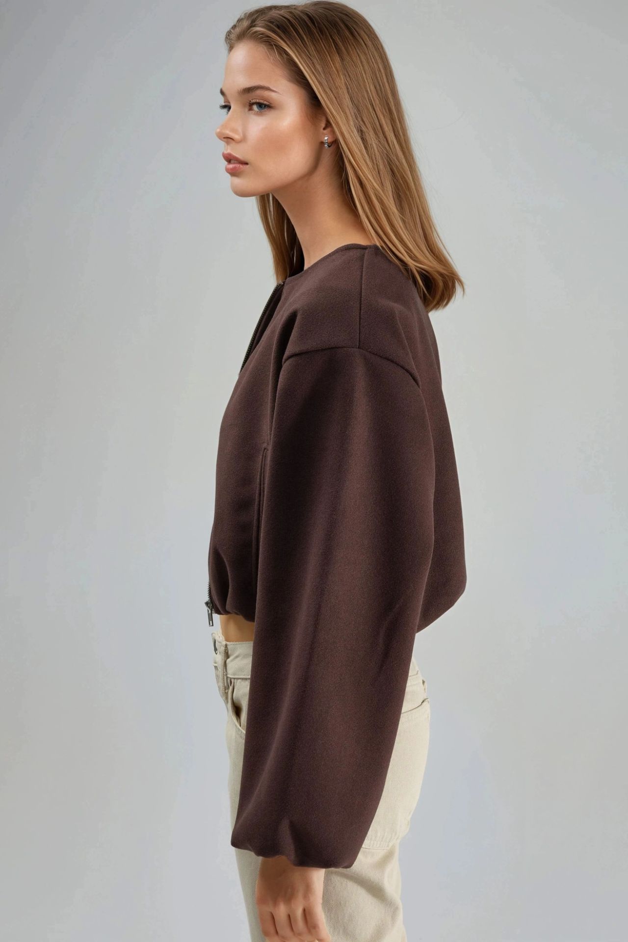 BUSEM Crop Gabardine Jacket with Zipper and Pocket 6