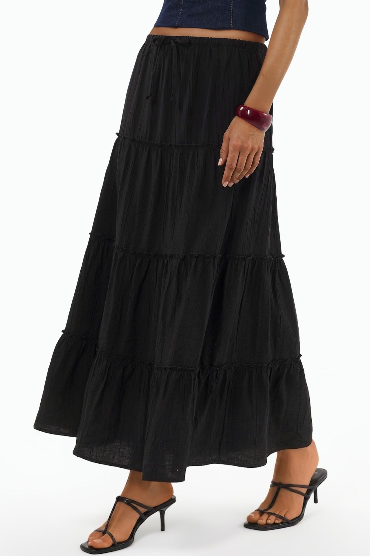 BUSEM High Waist Textured A-Line Maxi Skirt 2