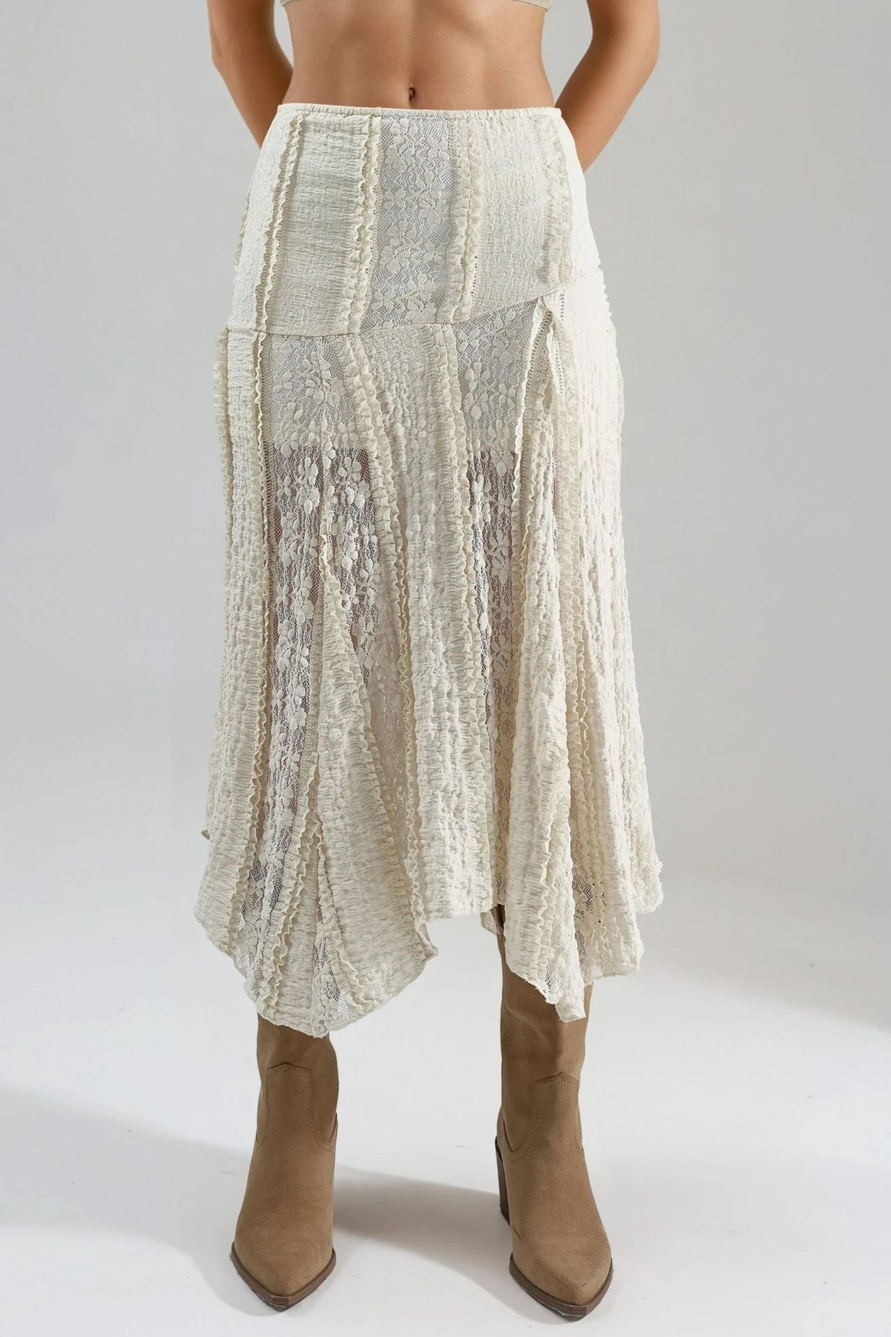 BUSEM High Waist Lace A-Line Midi Skirt 8