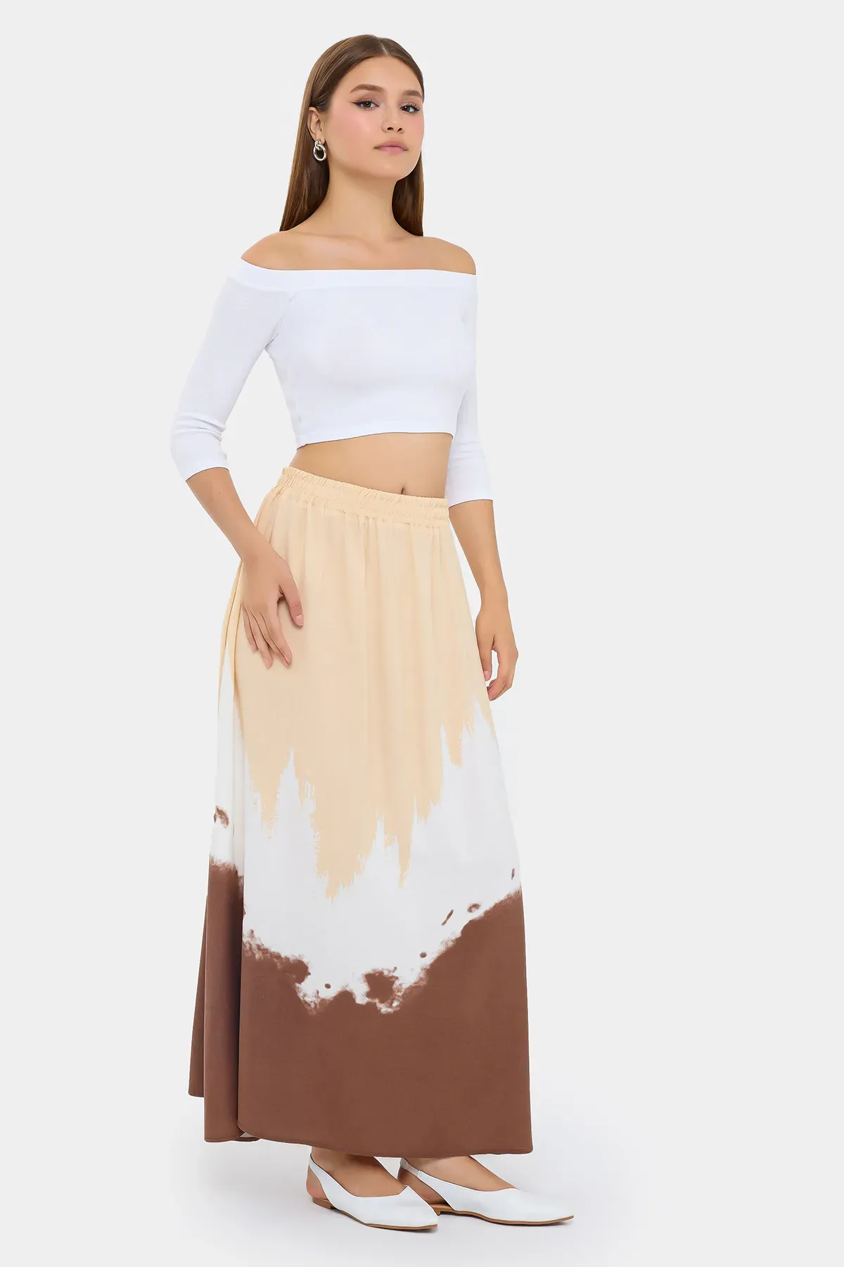 Watercolor Printed Maxi Skirt with Elastic Waist 3