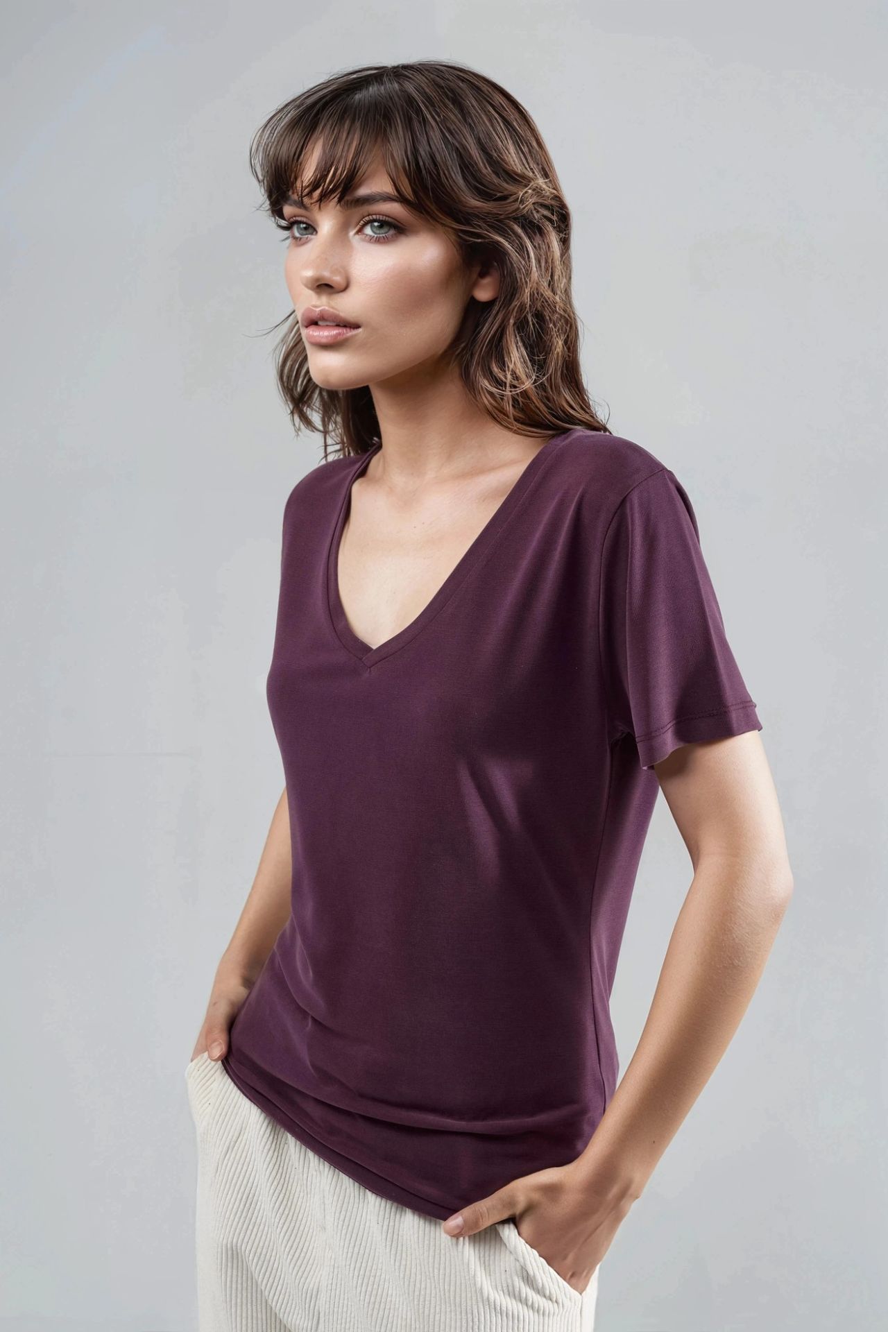BUSEM V-Neck Short Sleeve Modal Blouse 2