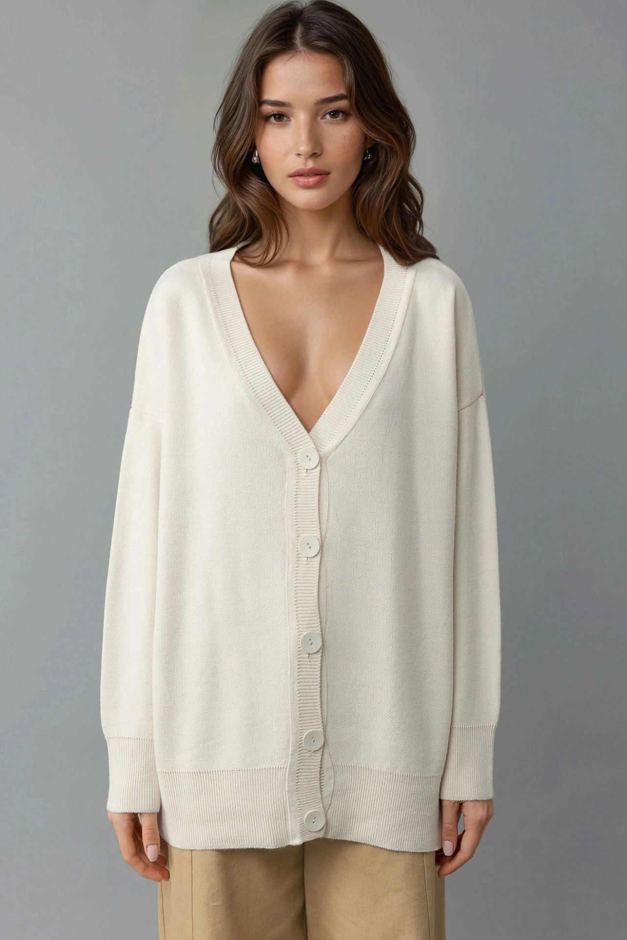 MY FASHION Oversized Ribbed V-Neck Button Cardigan