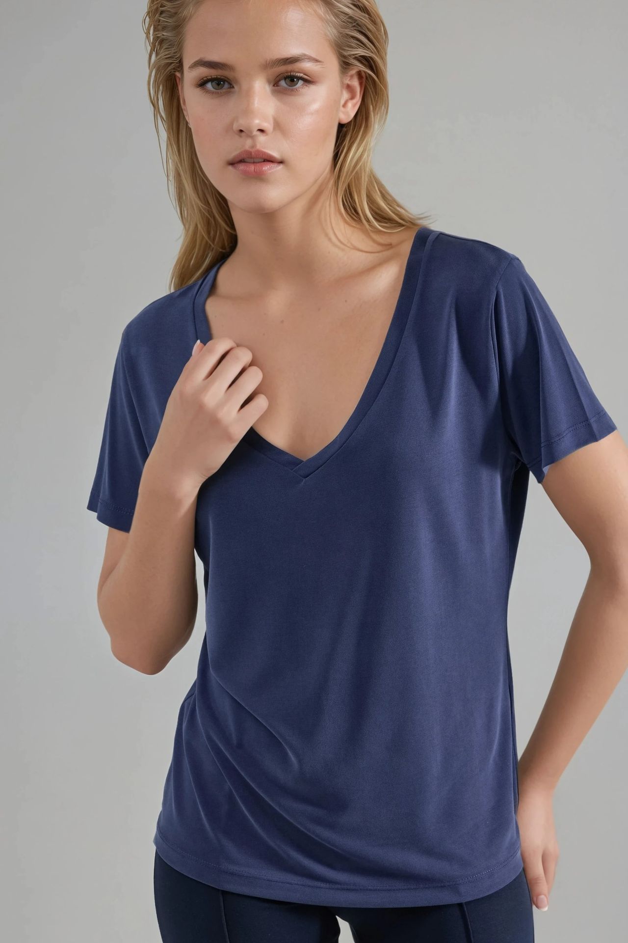 BUSEM V-Neck Short Sleeve Modal Blouse 1