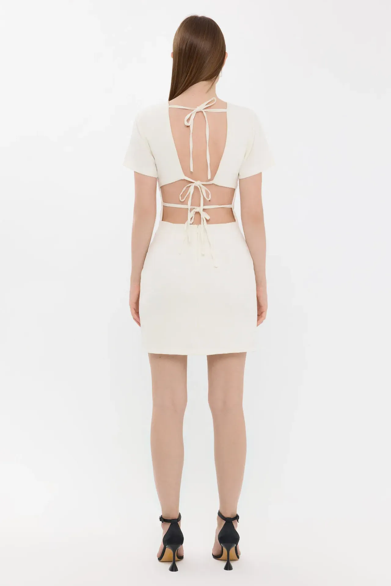 Short Sleeve Round Neck Mini Dress with Back Detail