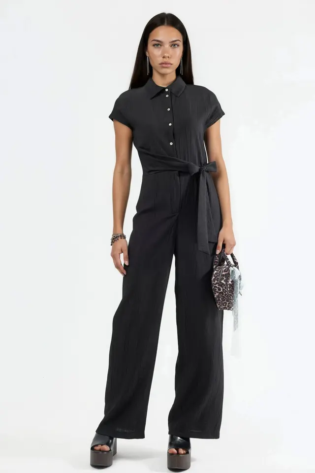 BUSEM Wide Leg Buttoned Shirt Collar Jumpsuit