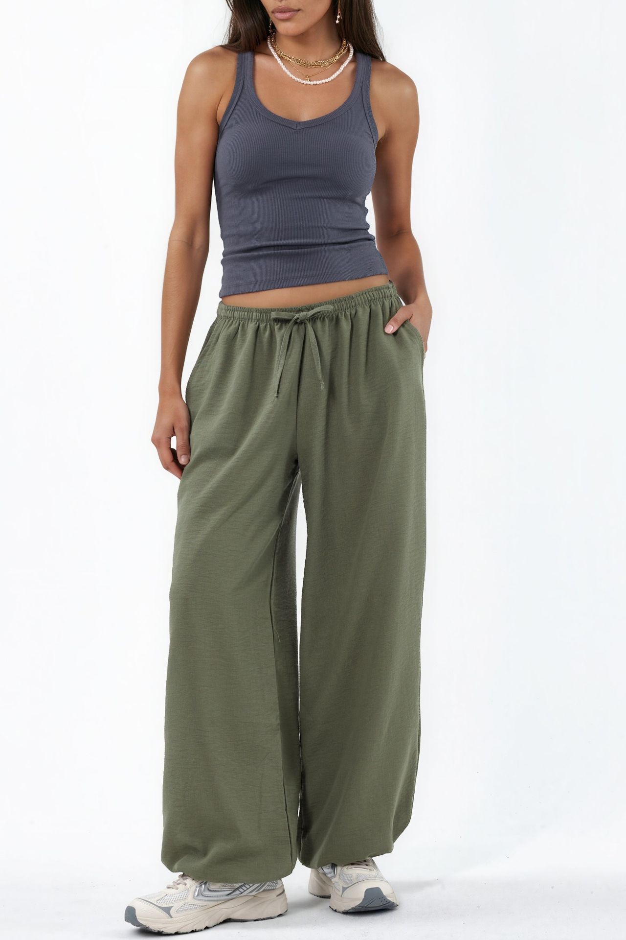 BUSEM Wide-Leg Woven Trousers with Drawstring Waist 1