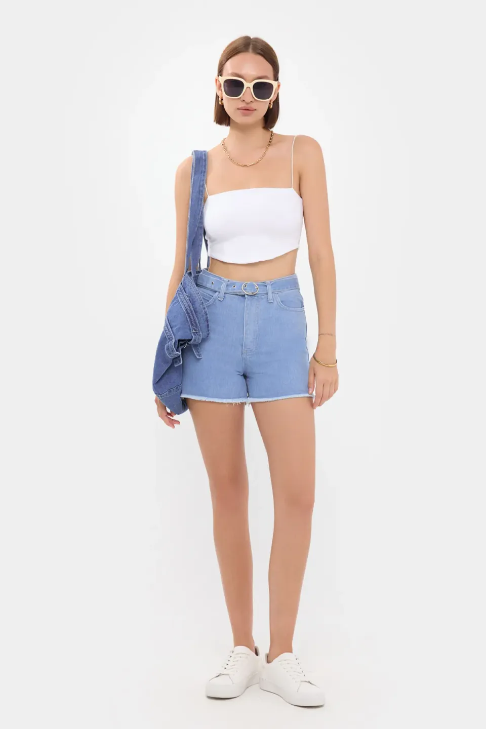 High-Waist Denim Mini Shorts with Seamless Hem