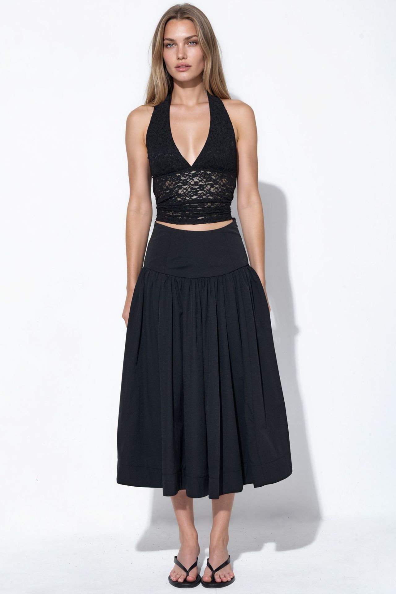 BUSEM High-Waist A-Line Midi Skirt