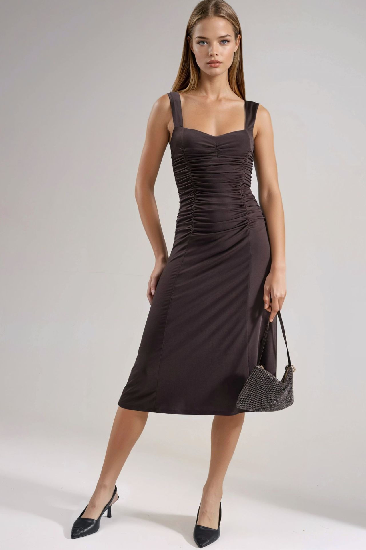 Heart Collar Midi Dress with A-Form Fit 5