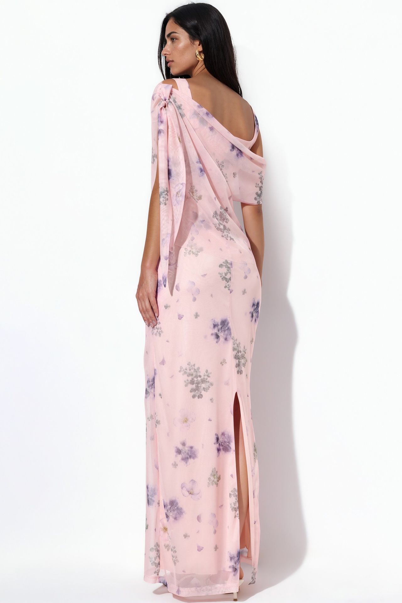 Patterned Tulle Draped Maxi Dress 3
