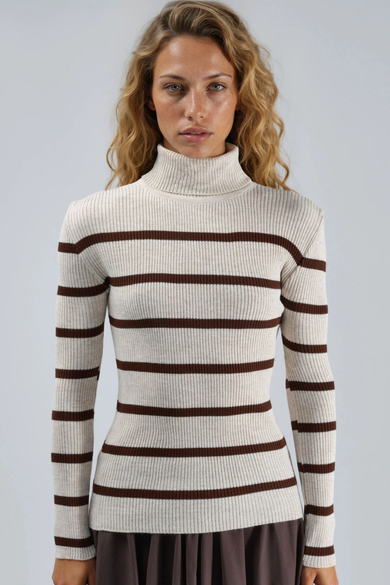 MY FASHION Fitted Striped Ribbed Turtleneck Sweater 7