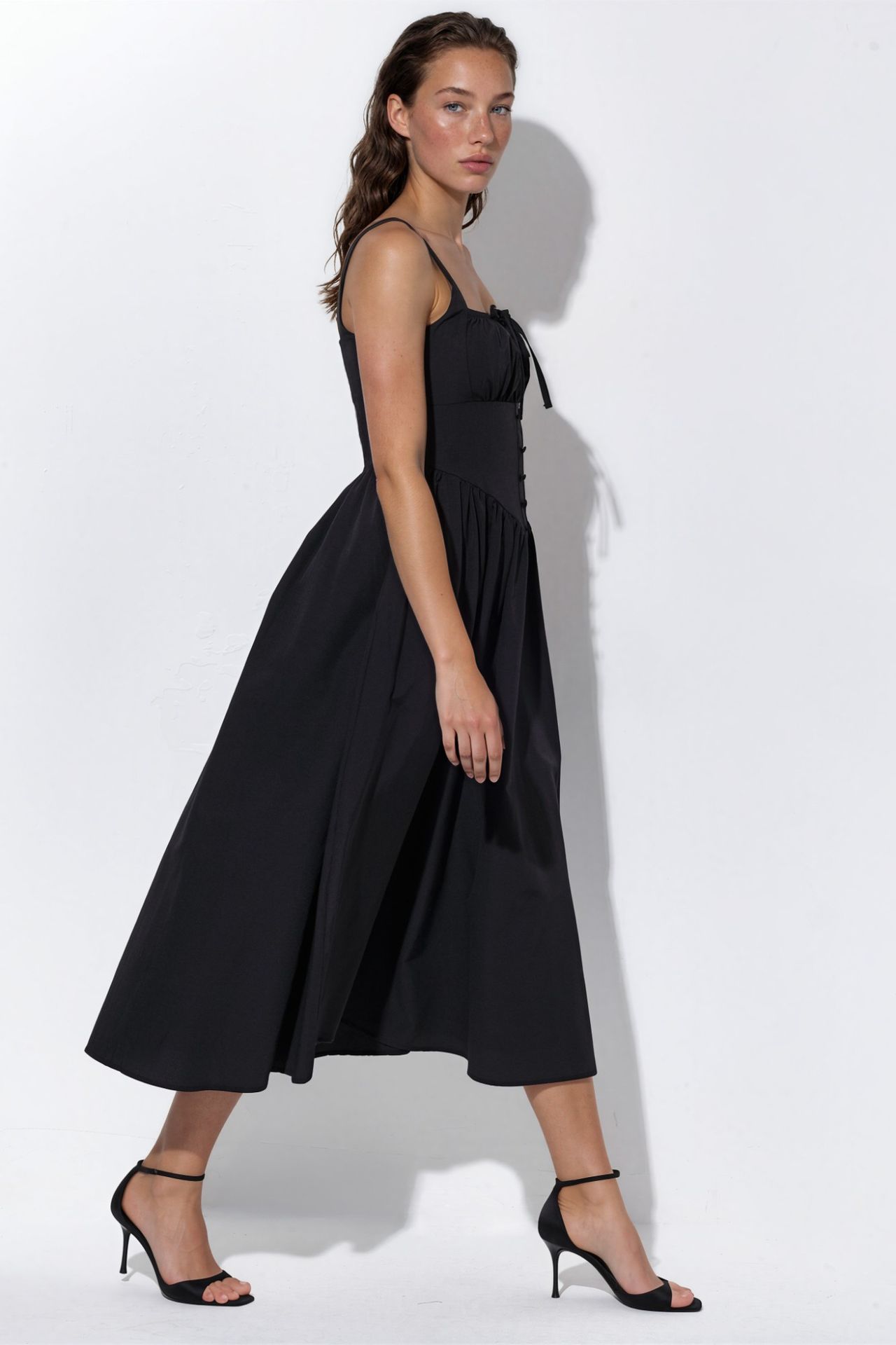 BUSEM Midi Dress with Square Collar and Button Detail 2