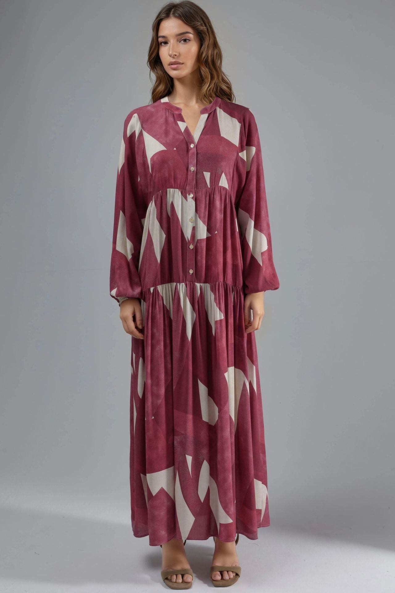 Printed Long Sleeve Viscose Maxi Dress  7
