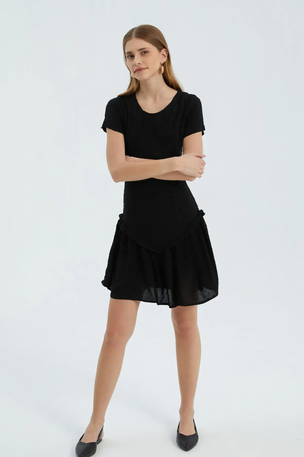 Round Neck Ruffle Short Sleeve Mini Dress 1