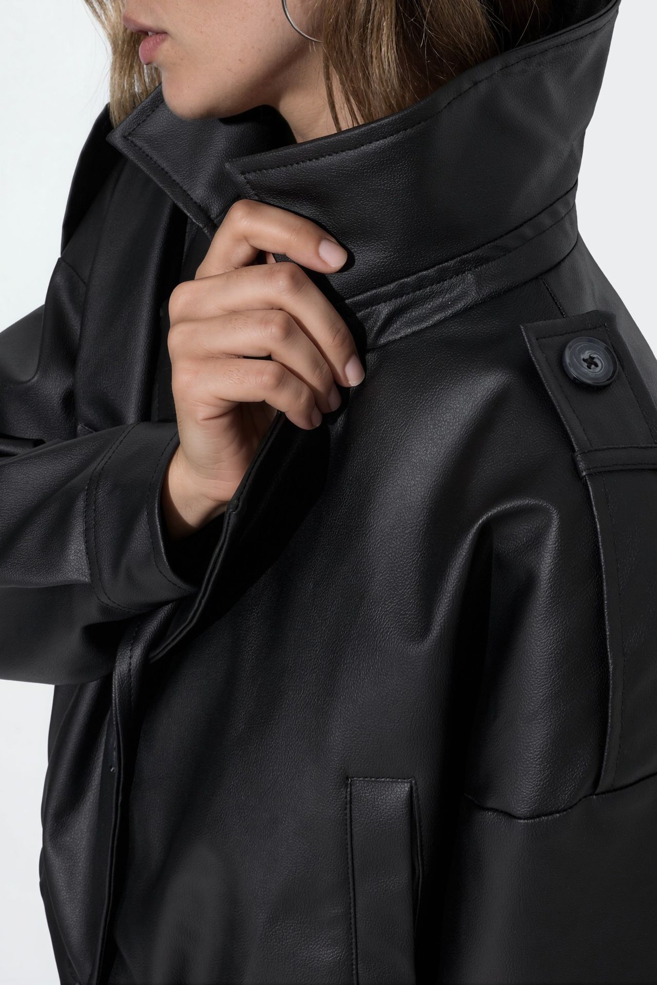Short Faux Leather Jacket with Pockets 5