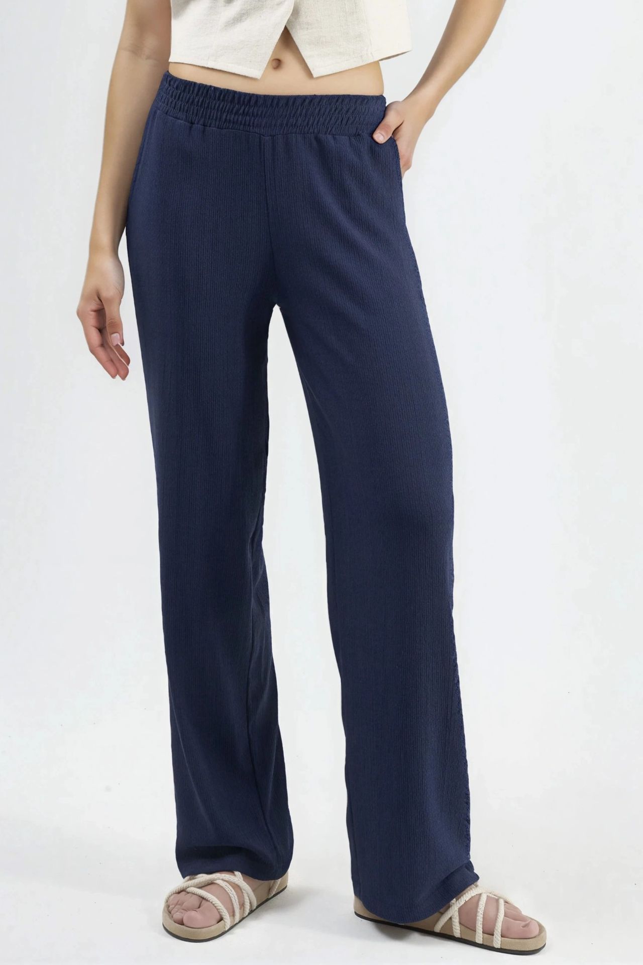 Straight Leg Textured Pants Ellie Collection 1