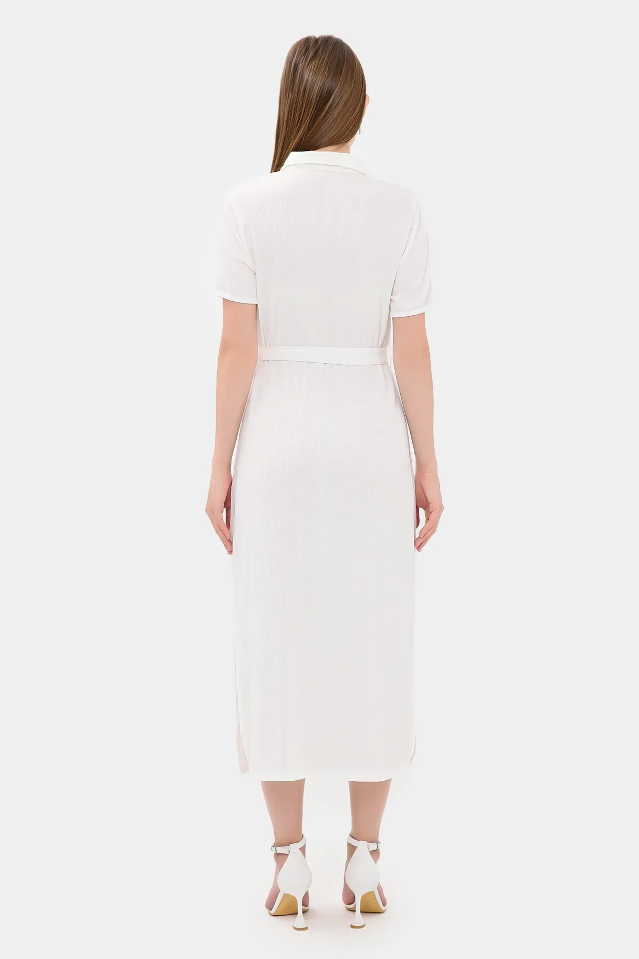 Midi Belted Shirt Dress with a Front Slit