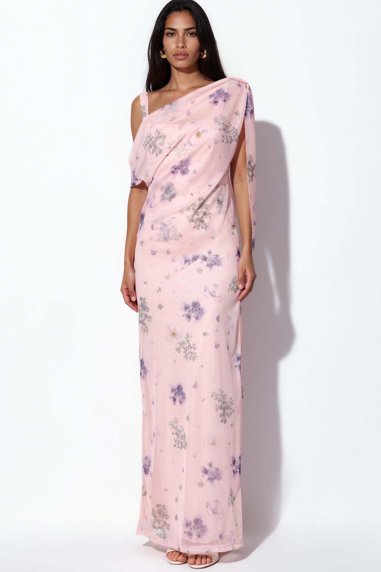 Patterned Tulle Draped Maxi Dress 5