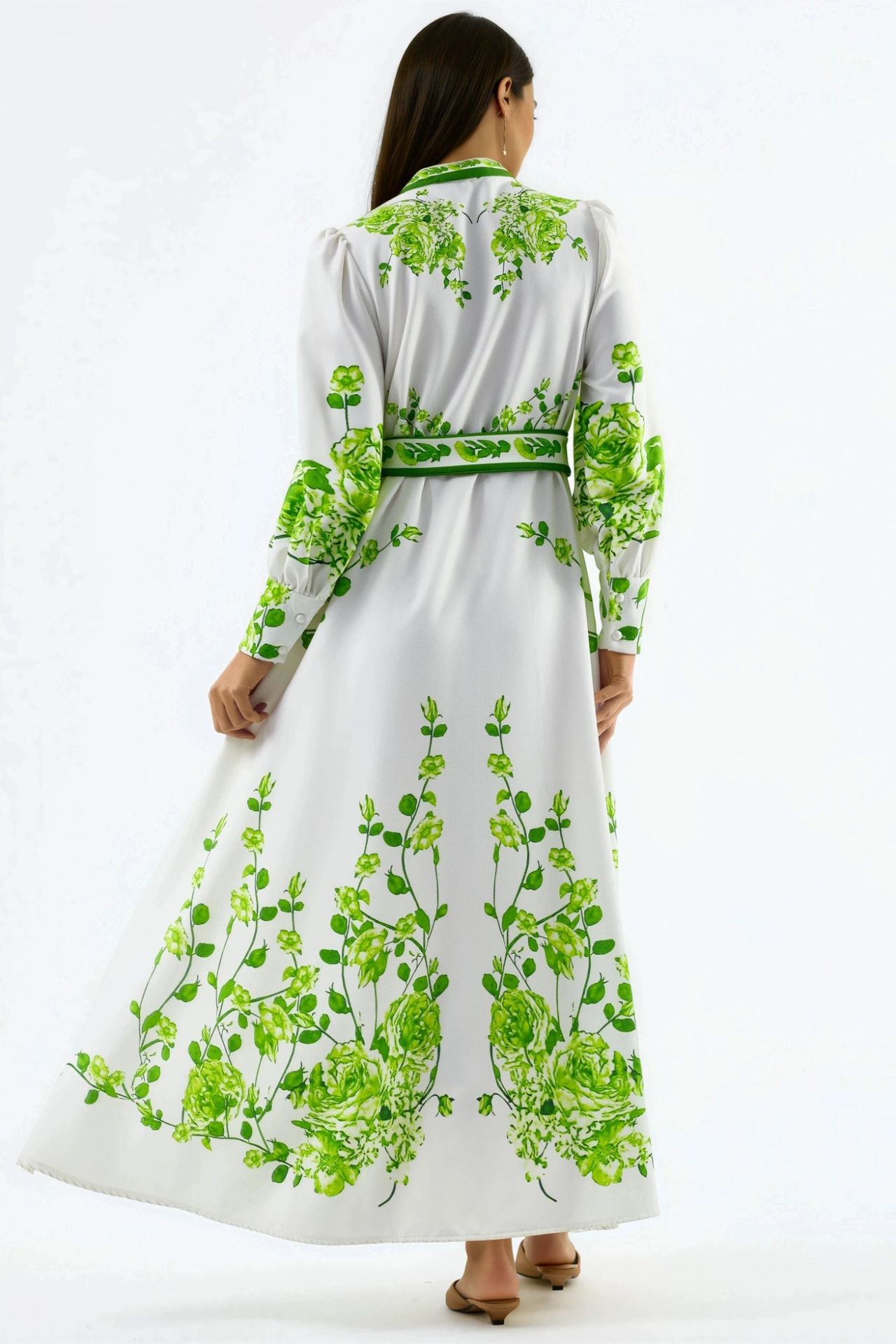 MSN Floral Long Sleeve Belted Maxi Dress with Mandarin Collar 3