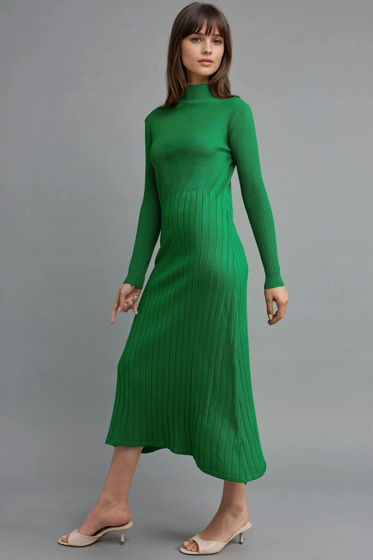 MY FASHION Ribbed Half Turtleneck Bodycon Knit Dress 2