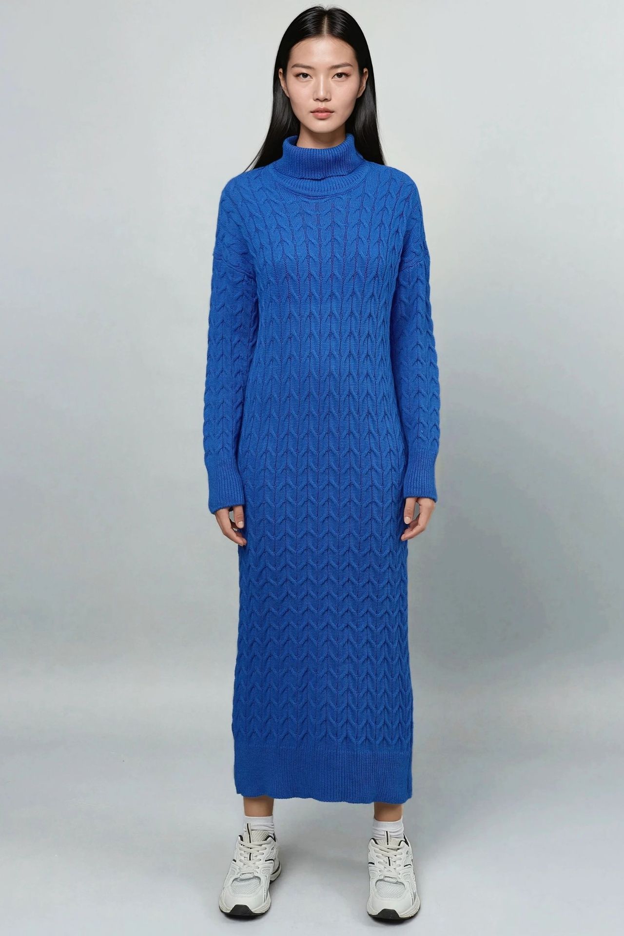 MY FASHION Long Sleeve Turtleneck Hair Braid Knit Dress 5