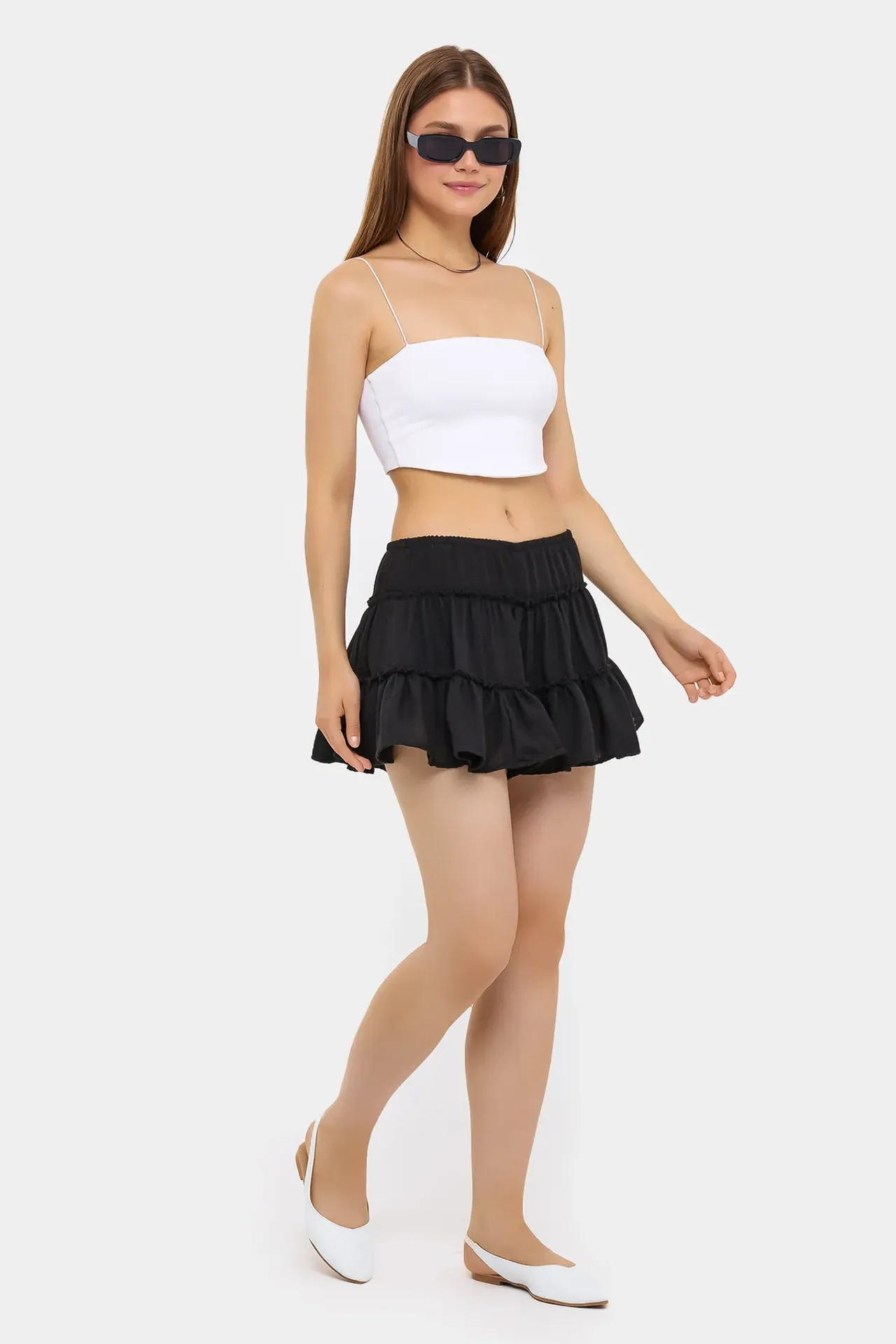 Ruffled Tiered Woven Skirt with Elastic Waist