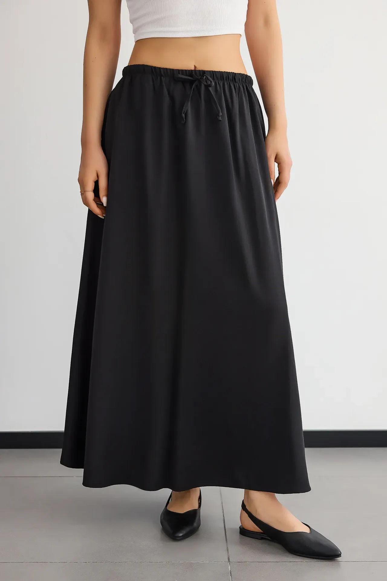 Mid-Rise Maxi Skirt with Drawstring