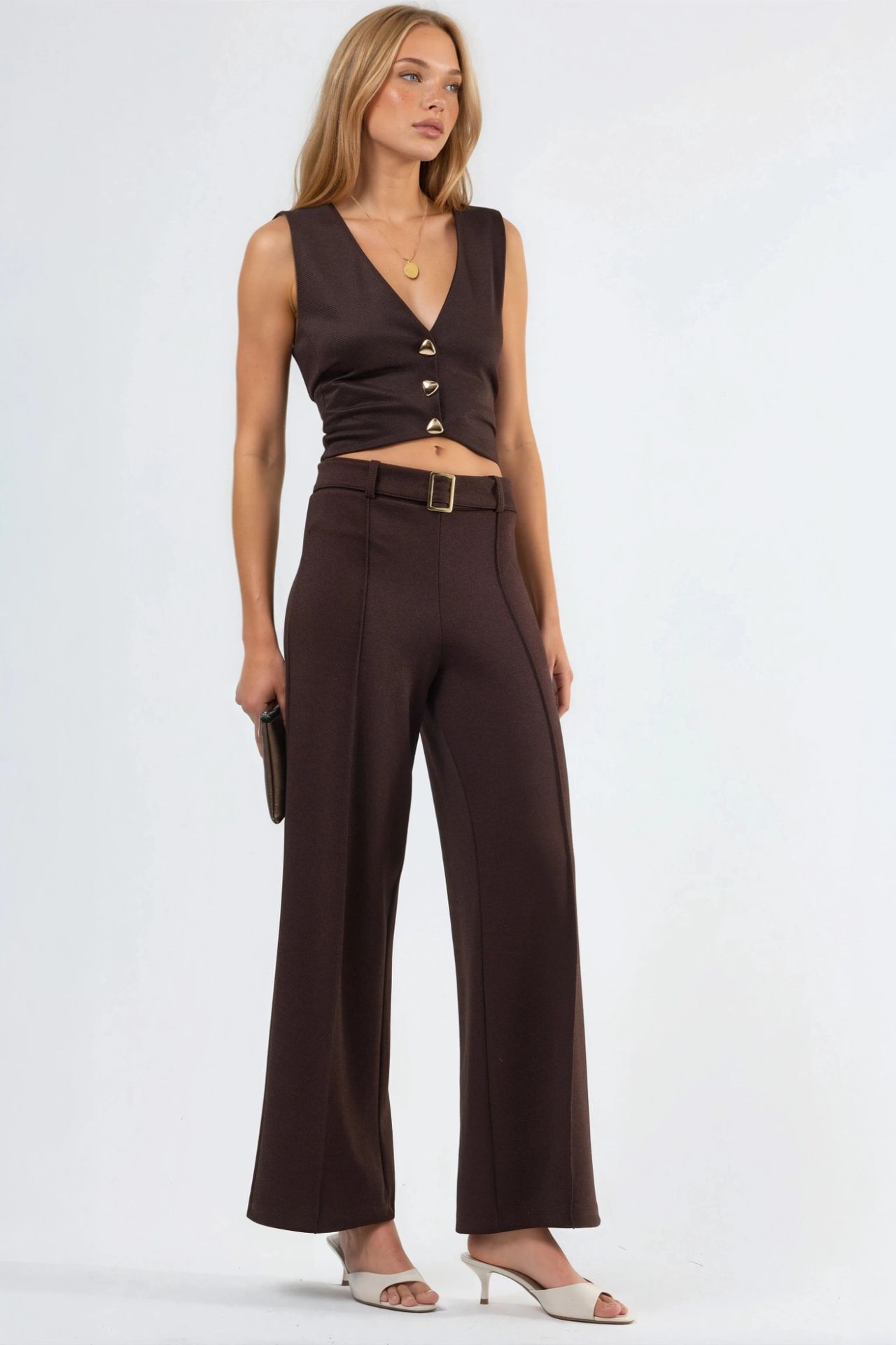 BUSEM High Waist Belted Straight Leg Pants 2