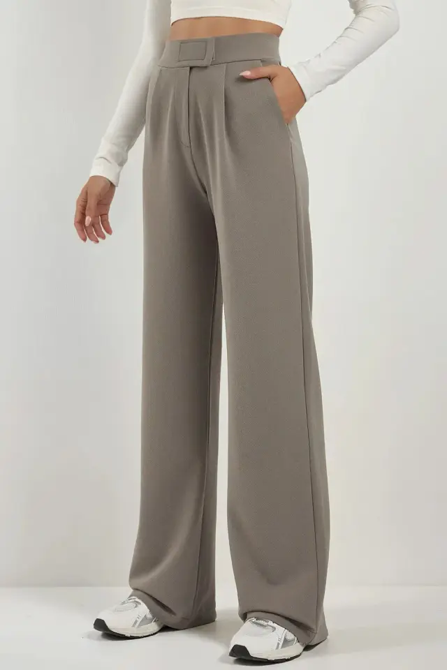 High Waist Elastic Crepe Palazzo Pants