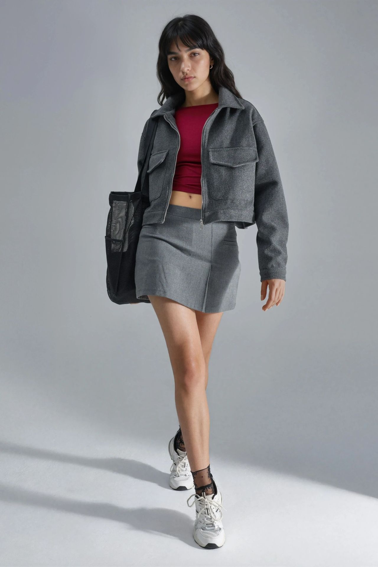 BUSEM Crop Gabardine Jacket with Zipper and Pocket 7